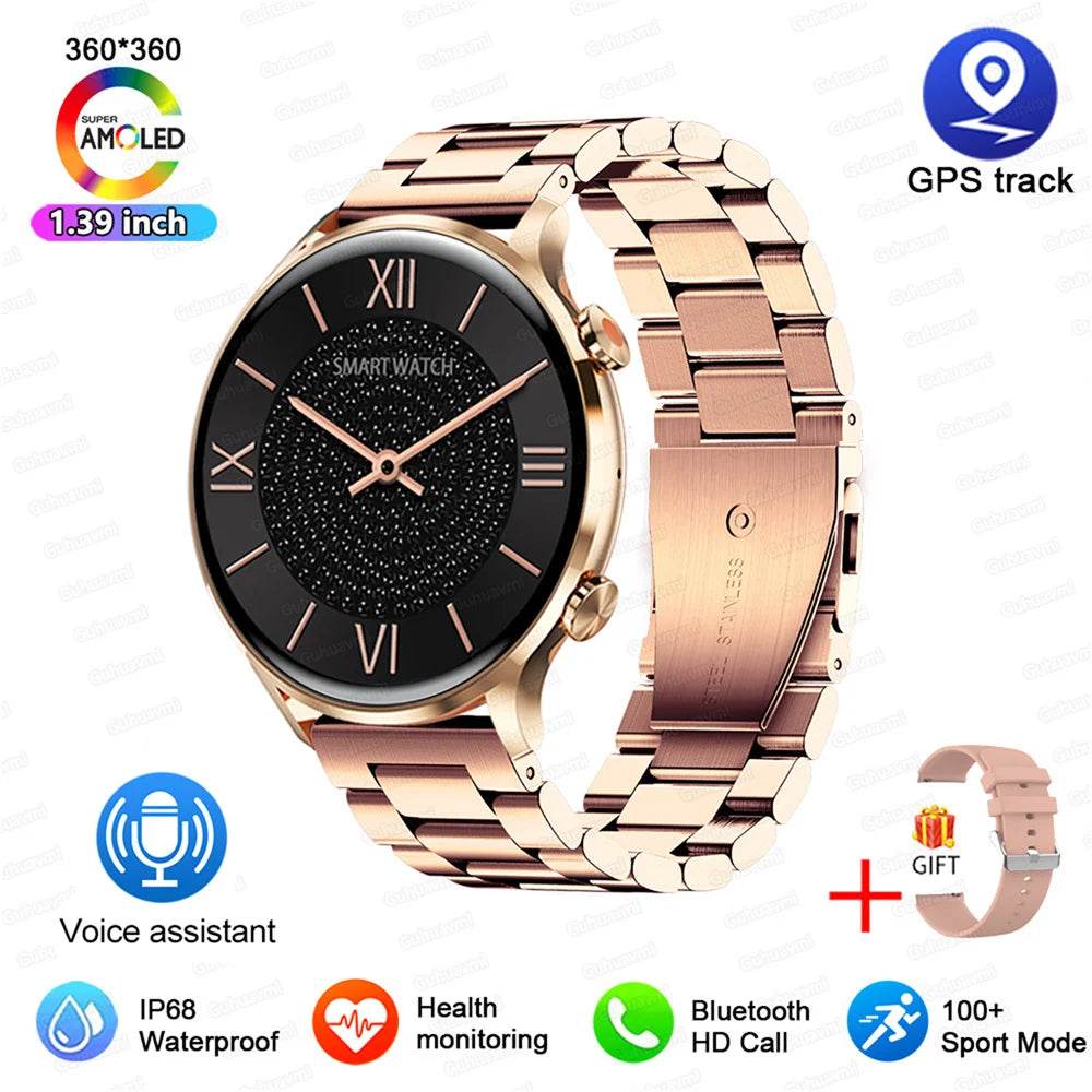 2025 New Smartwatch Women AMOLED HD Screen Always On Display Bluetooth Call IP68 Waterproof GPS Smart Men Watch For Android ios - Lux Waches Max