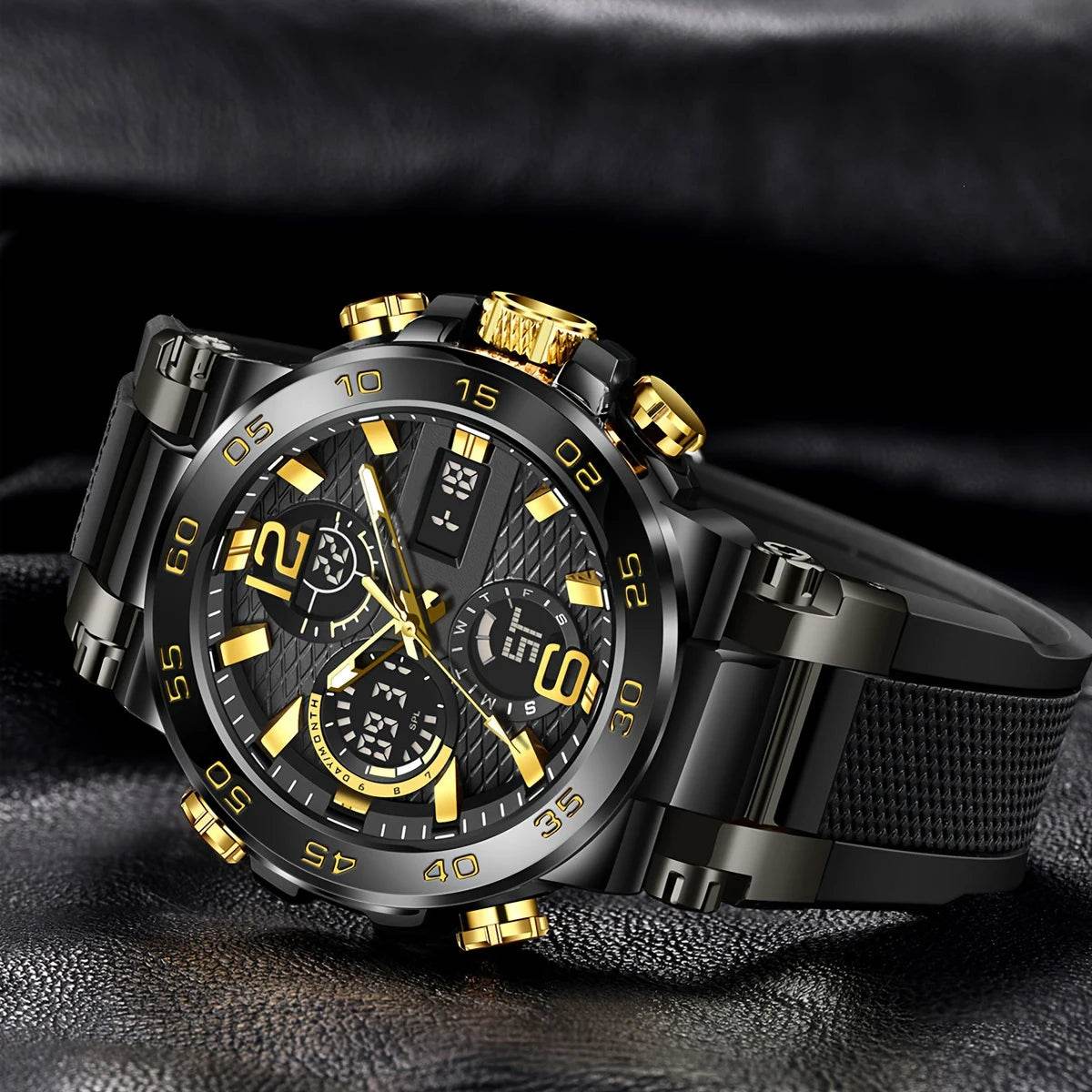 New Watches For Men Waterproof Clock Alarm Reloj Hombre LCD Dual Display Wristwatch Quartz Sports Mens Watch - Lux Waches Max