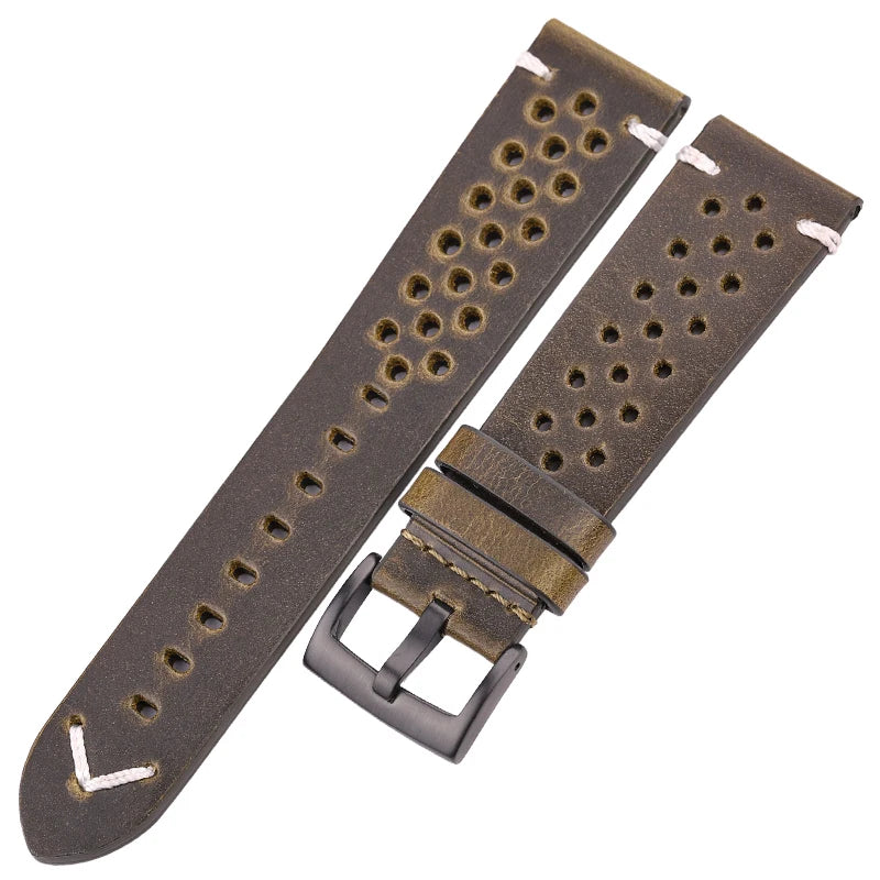 Handmade Cowhide Breathable Watch Band 18 20 22 24mm Men Women 4 Colors Oil Wax Genuine Leather Strap Watchband Accessories