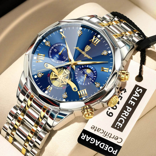 POEDAGAR Luxury Men Watch Top Original Waterproof Luminous Chronograph Man Wristwatch Stainless Steel Quartz Men's Watches Reloj - Lux Waches Max