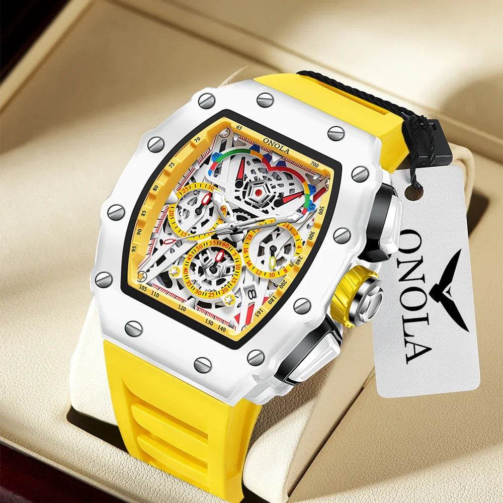 Luxury Watch Men's ONOLA Fashion Casual Multifunctional Silicone Tape Waterproof Quartz Watch White - Lux Waches Max
