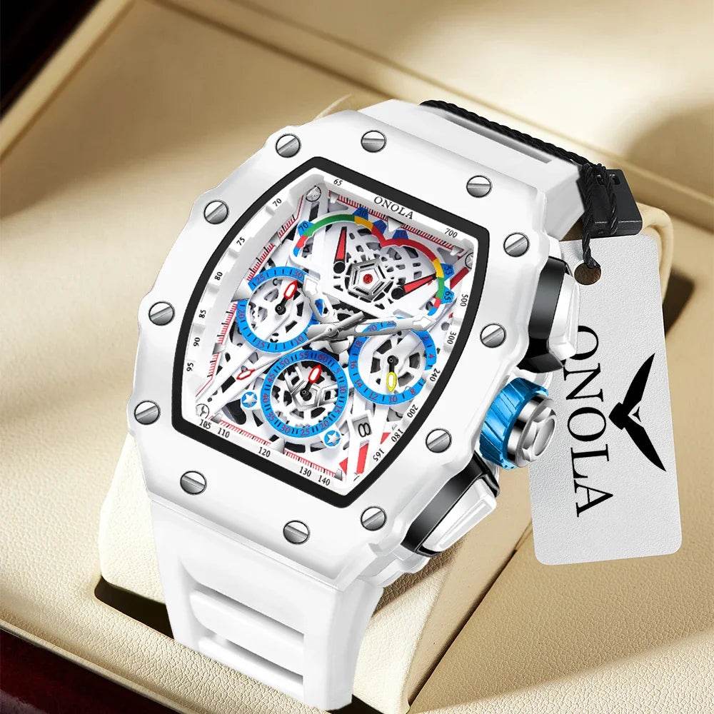 Luxury Watch Men's ONOLA Fashion Casual Multifunctional Silicone Tape Waterproof Quartz Watch White - Lux Waches Max