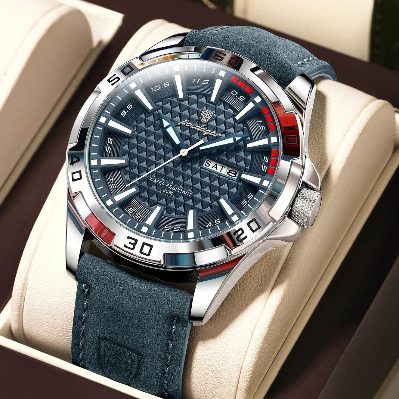 POEDAGAR Original Man Wristwatch Top Luxury Waterproof Luminous Date Week Watch For Men Quartz Sport Leather Men's Watches Reloj - Lux Waches Max