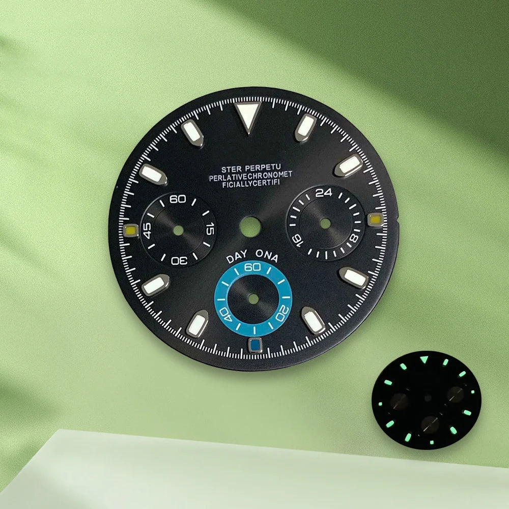 29.8mm S Logo Colorful Panda Dial VK63 dial No Hands Suitable for VK63 Movement Green Luminous Watch Modification Accessories