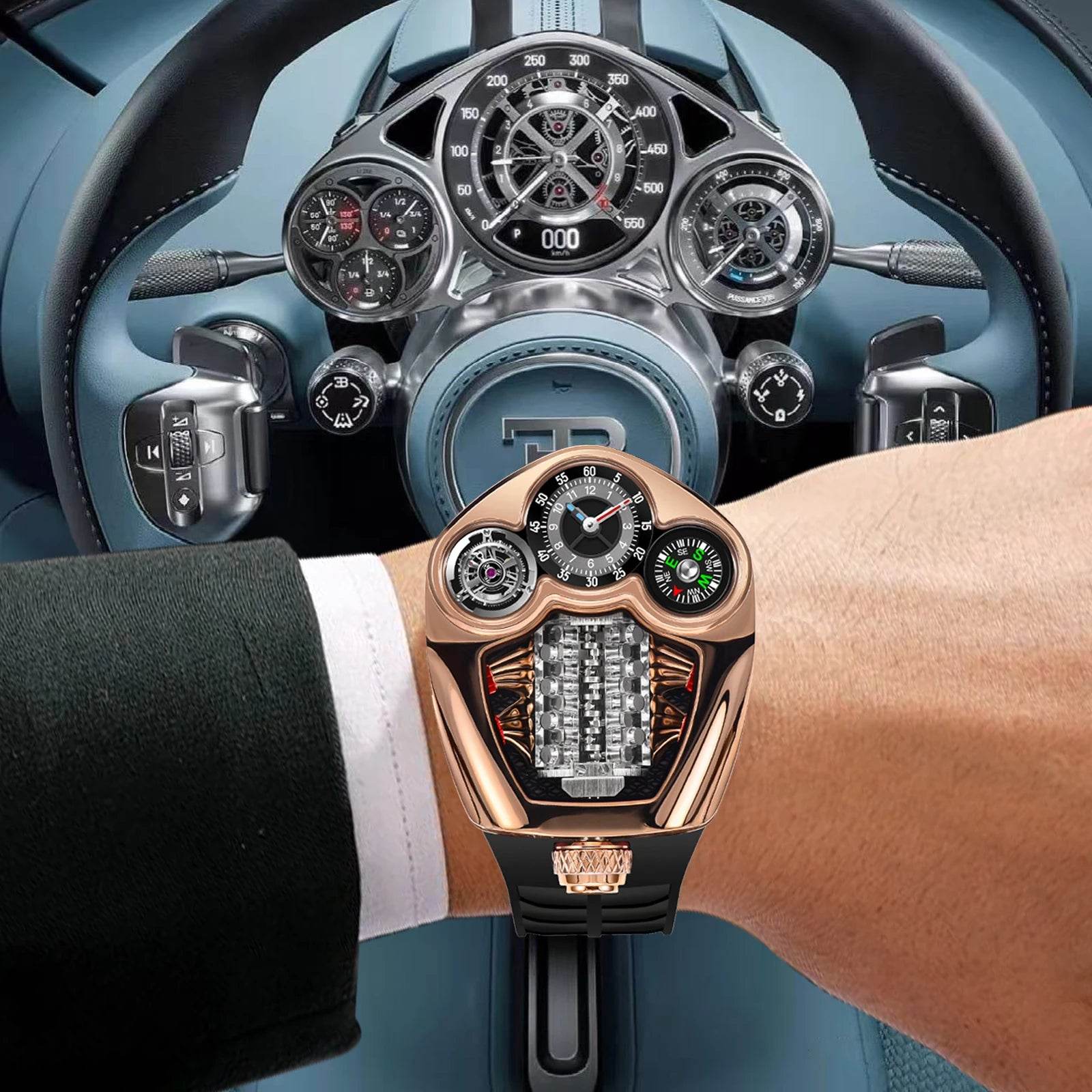 PINDU Design NEW Engine Series Quartz Watch Men TOP-luxurious Stainless steel Compass Waterproof Swiss quartz 762 movement watch - Lux Waches Max