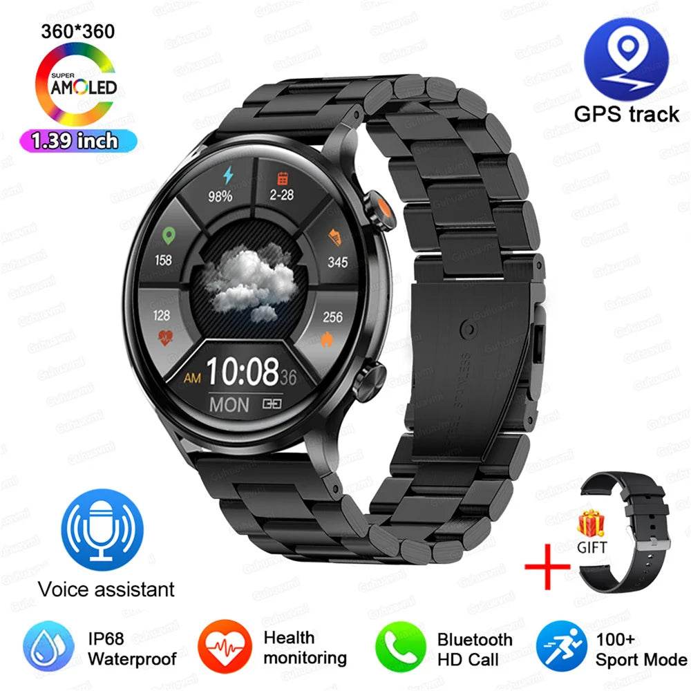2025 New Smartwatch Women AMOLED HD Screen Always On Display Bluetooth Call IP68 Waterproof GPS Smart Men Watch For Android ios - Lux Waches Max