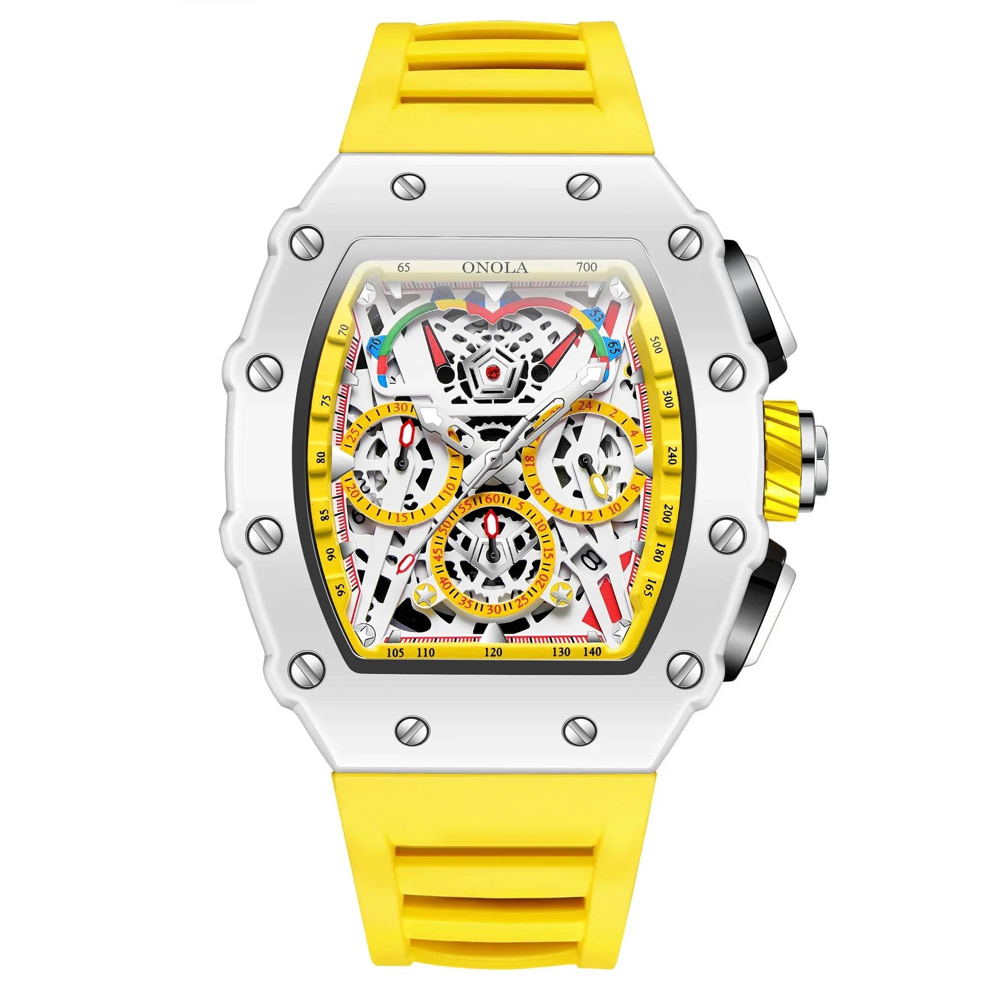 Luxury Watch Men's ONOLA Fashion Casual Multifunctional Silicone Tape Waterproof Quartz Watch White - Lux Waches Max