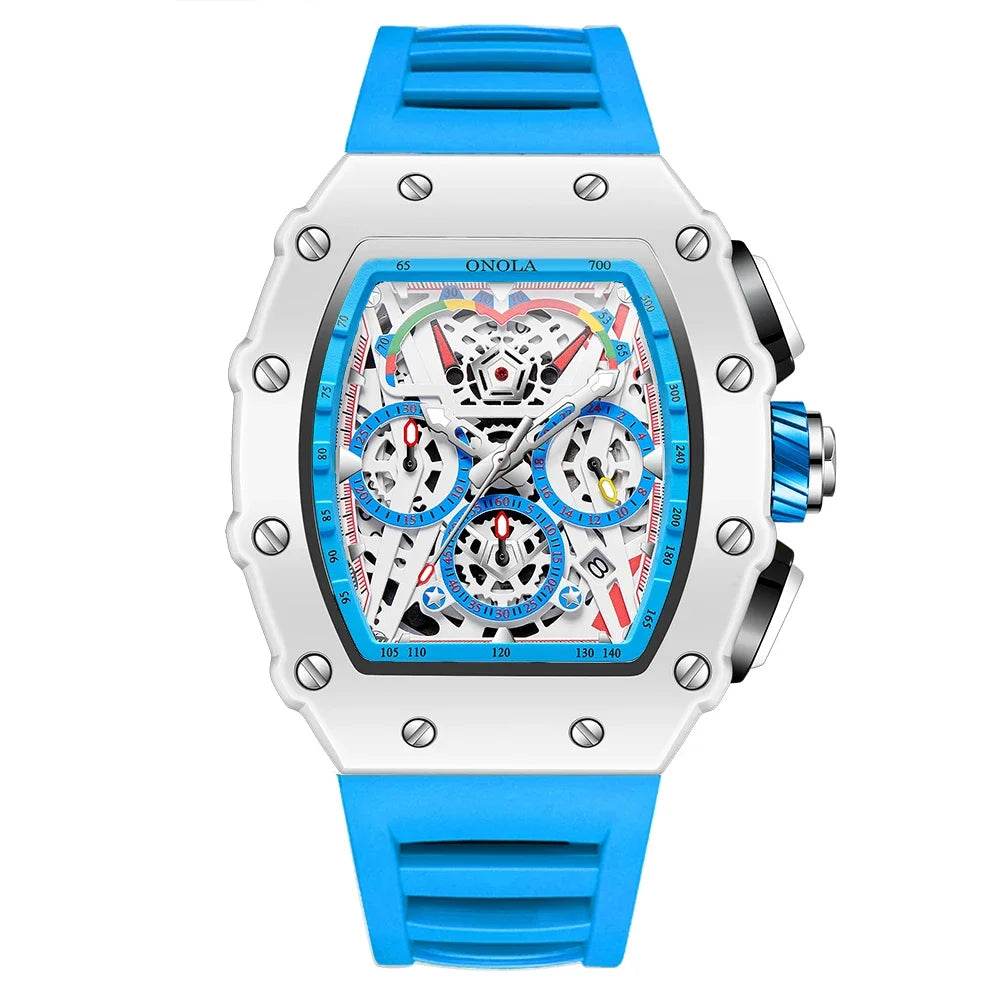 Luxury Watch Men's ONOLA Fashion Casual Multifunctional Silicone Tape Waterproof Quartz Watch White - Lux Waches Max