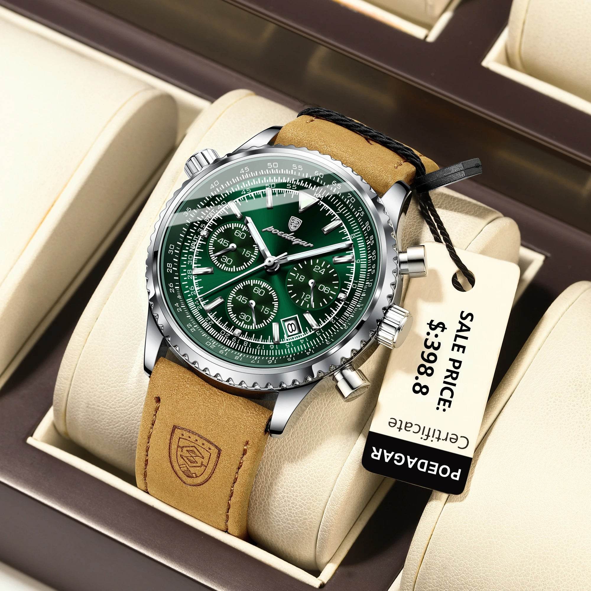 POEDAGAR Luxury Man Watch Quartz Waterproof Luminous Date Chronograph Leather Men Wristwatch Military Sports Men's Watches Reloj - Lux Waches Max