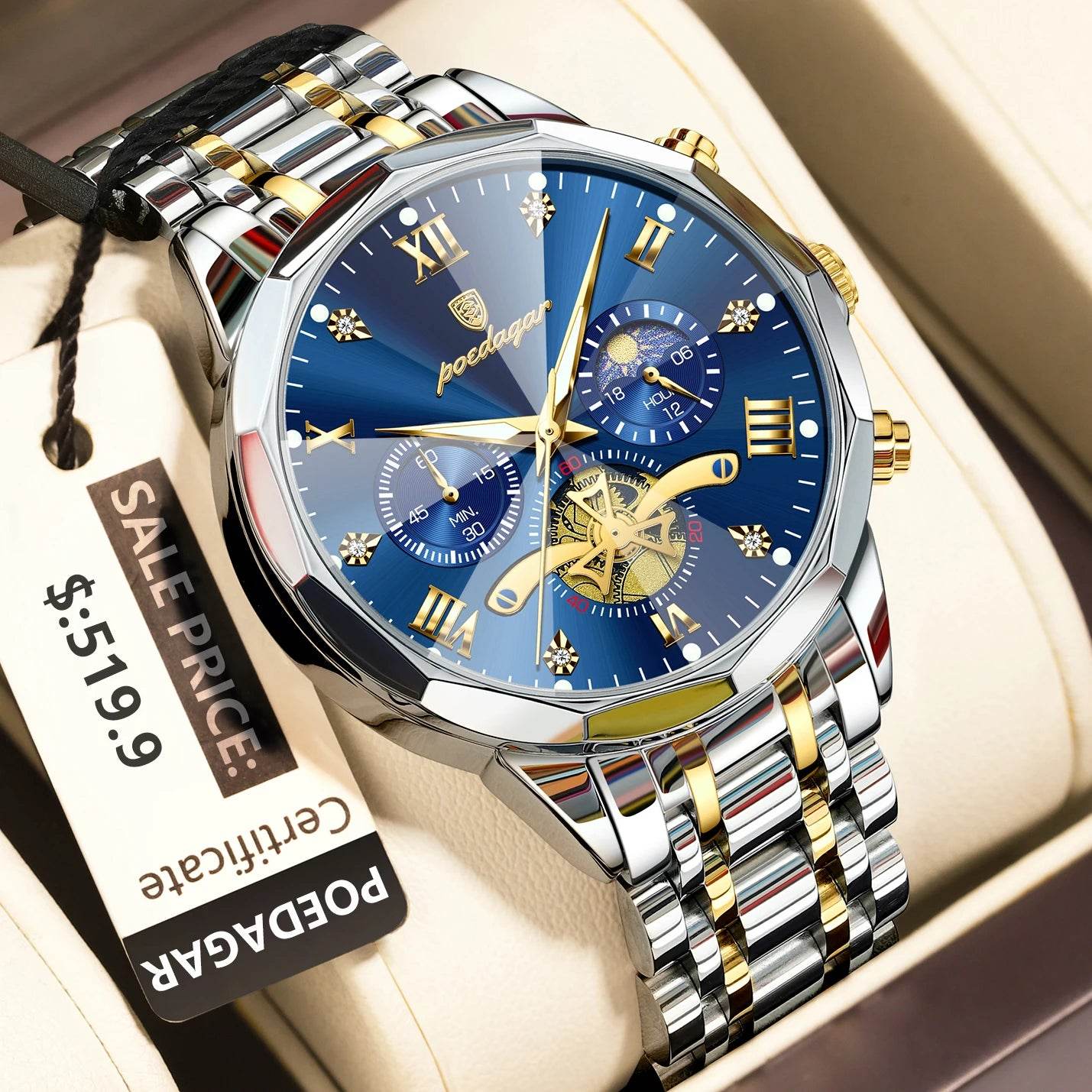POEDAGAR Luxury Men Watch Top Original Waterproof Luminous Chronograph Man Wristwatch Stainless Steel Quartz Men's Watches Reloj - Lux Waches Max