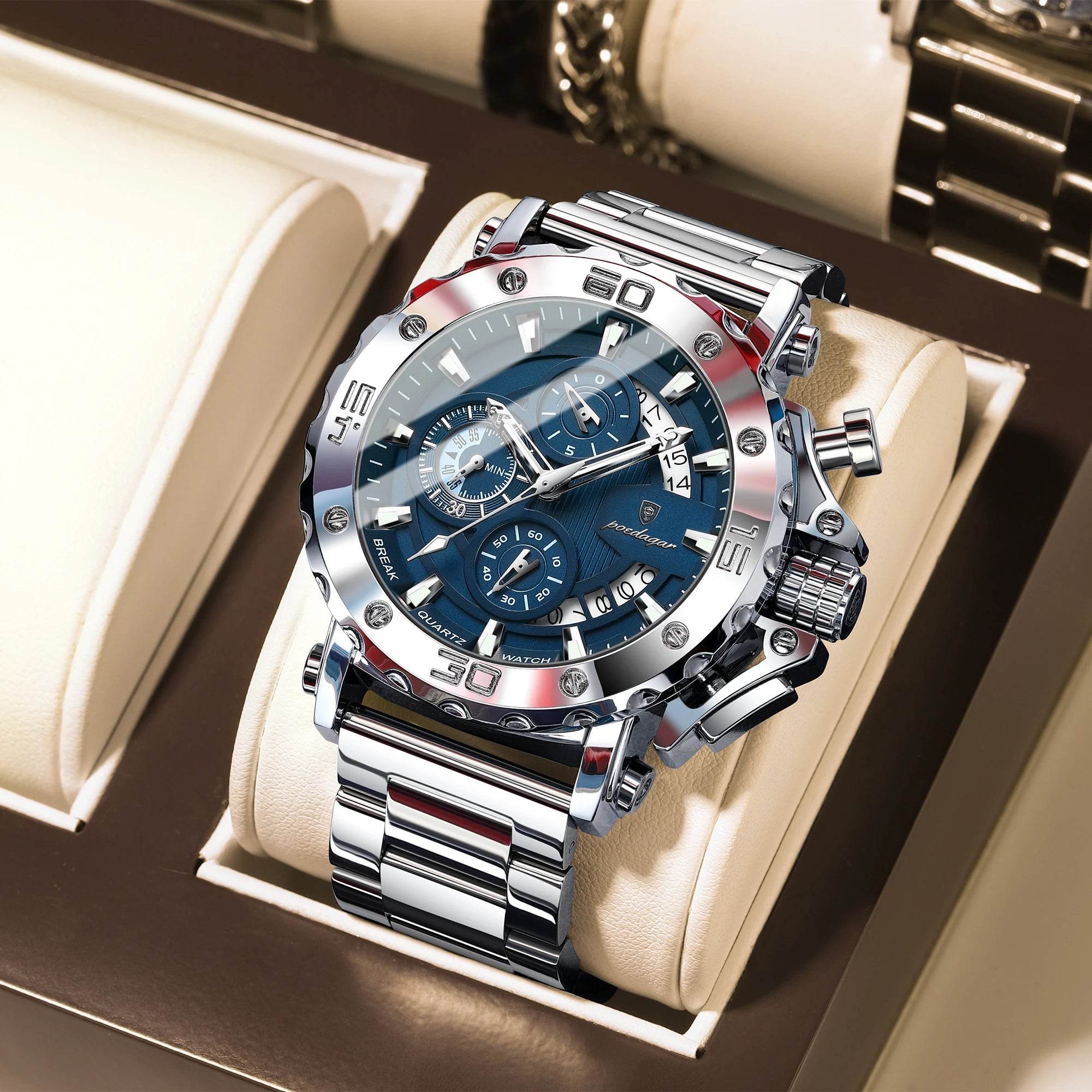 POEDAGAR Luxury Watch For Men Calendar Luminous Waterproof Man Clock Male Chronograph Stainless Steel Men's Quartz Watches Reloj - Lux Waches Max