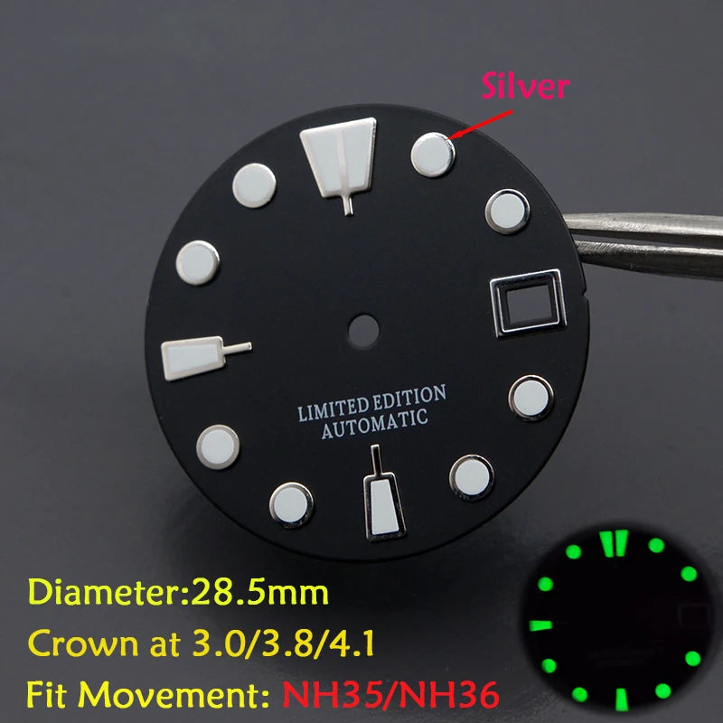 28.5mm Men's Watch Dial Fit SKX007 SKX009 6105 SRPD Tuna Monster Turtle Watch Case Watch For Japan NH35 NH36  7S26