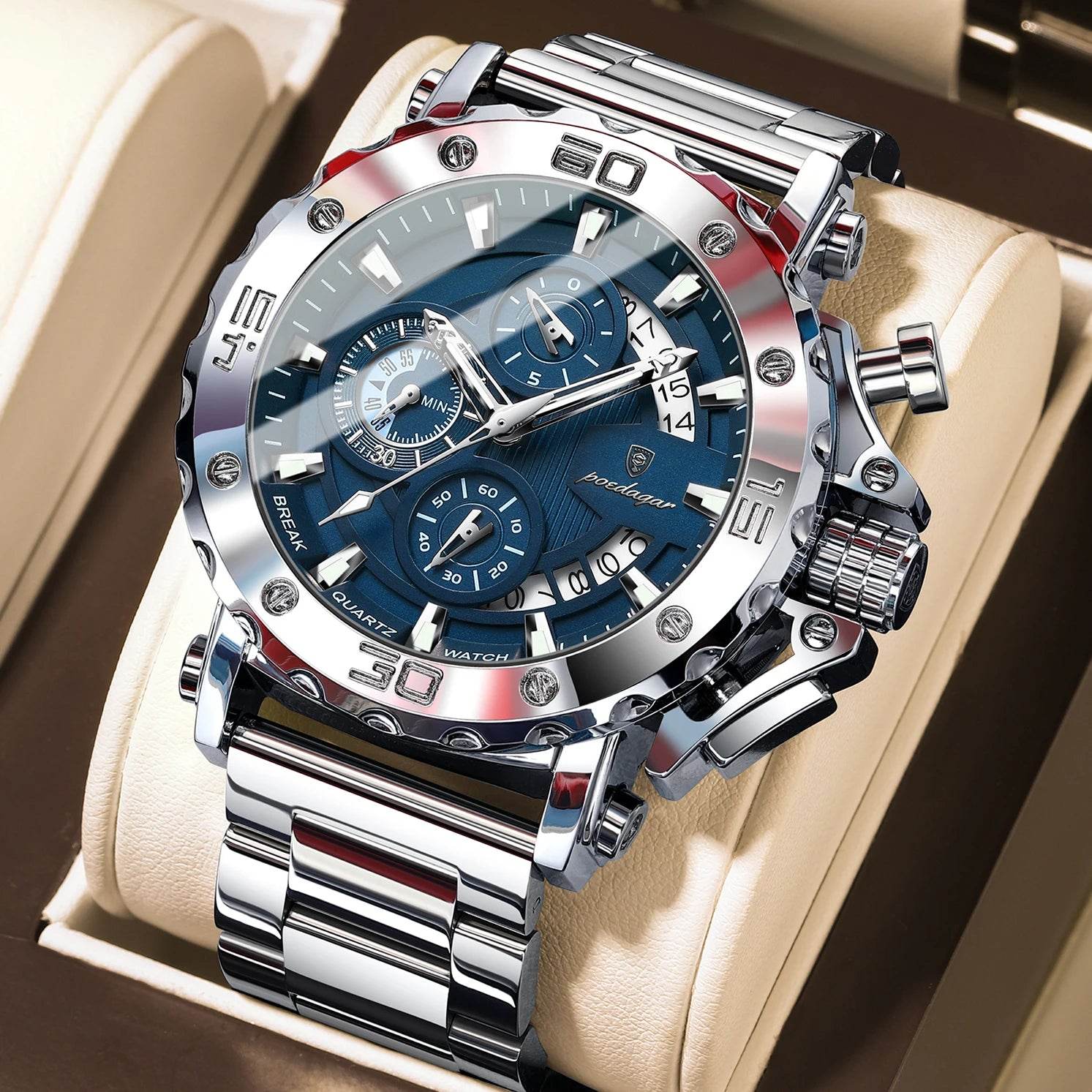POEDAGAR Luxury Watch For Men Calendar Luminous Waterproof Man Clock Male Chronograph Stainless Steel Men's Quartz Watches Reloj - Lux Waches Max