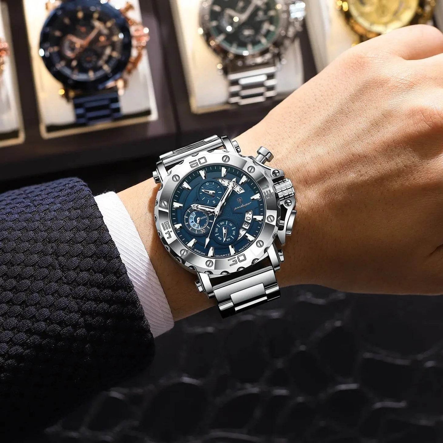 POEDAGAR Luxury Watch For Men Calendar Luminous Waterproof Man Clock Male Chronograph Stainless Steel Men's Quartz Watches Reloj - Lux Waches Max
