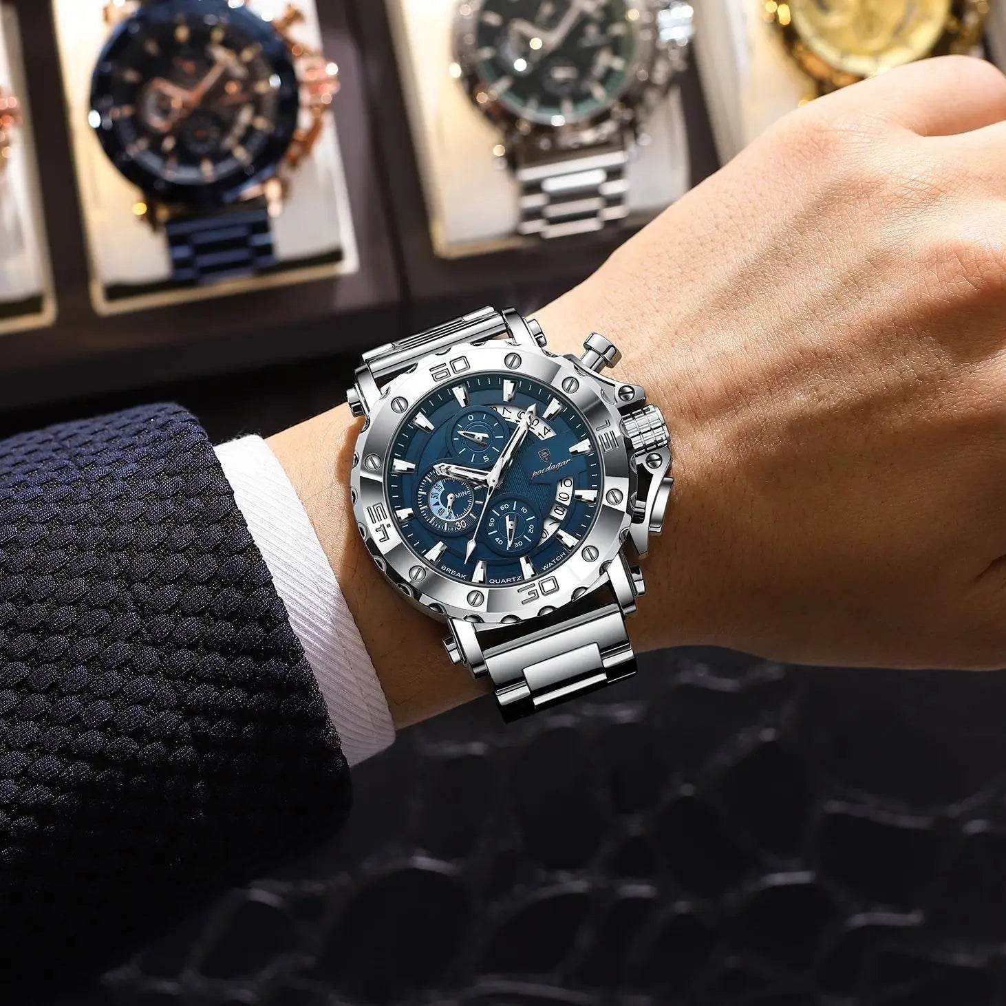 POEDAGAR Luxury Watch For Men Calendar Luminous Waterproof Man Clock Male Chronograph Stainless Steel Men's Quartz Watches Reloj - Lux Waches Max