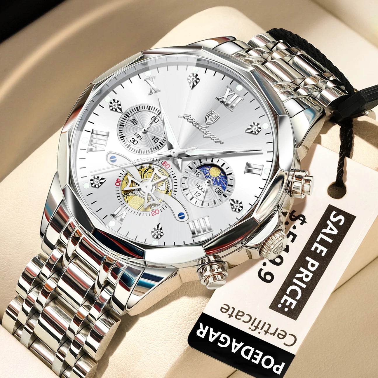 POEDAGAR Luxury Men Watch Top Original Waterproof Luminous Chronograph Man Wristwatch Stainless Steel Quartz Men's Watches Reloj - Lux Waches Max