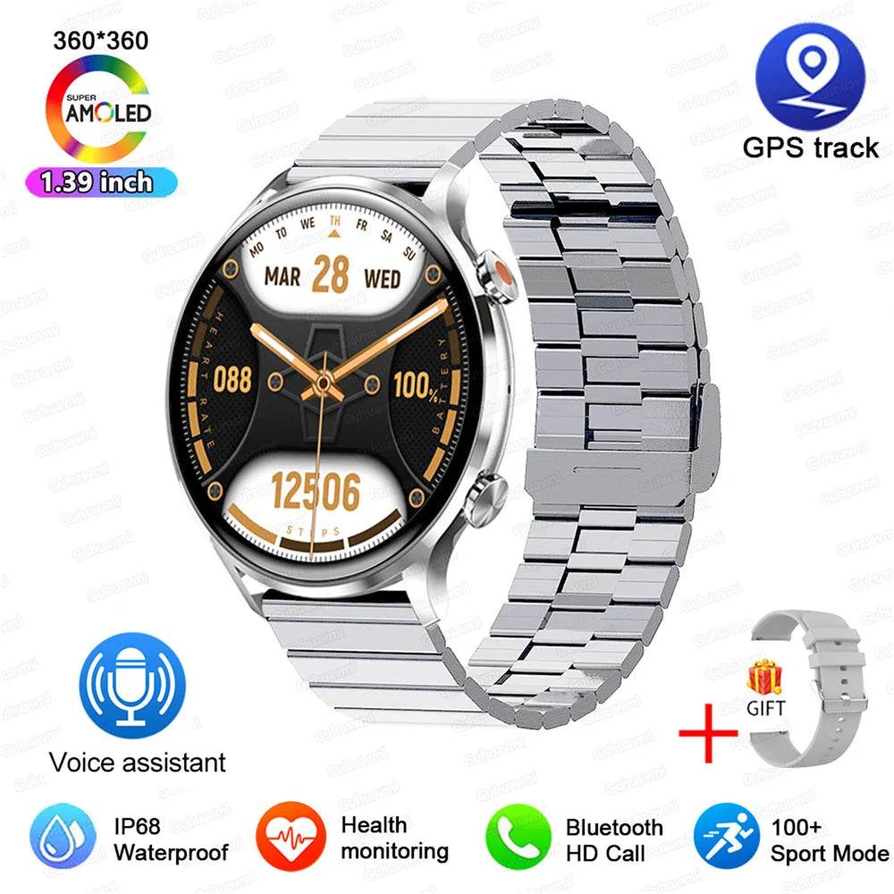 2025 New Smartwatch Women AMOLED HD Screen Always On Display Bluetooth Call IP68 Waterproof GPS Smart Men Watch For Android ios - Lux Waches Max