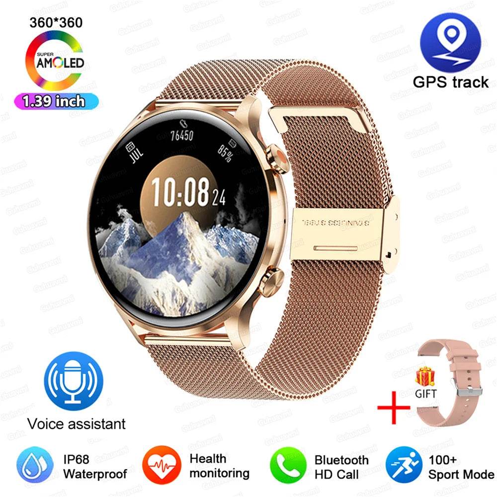 2025 New Smartwatch Women AMOLED HD Screen Always On Display Bluetooth Call IP68 Waterproof GPS Smart Men Watch For Android ios - Lux Waches Max