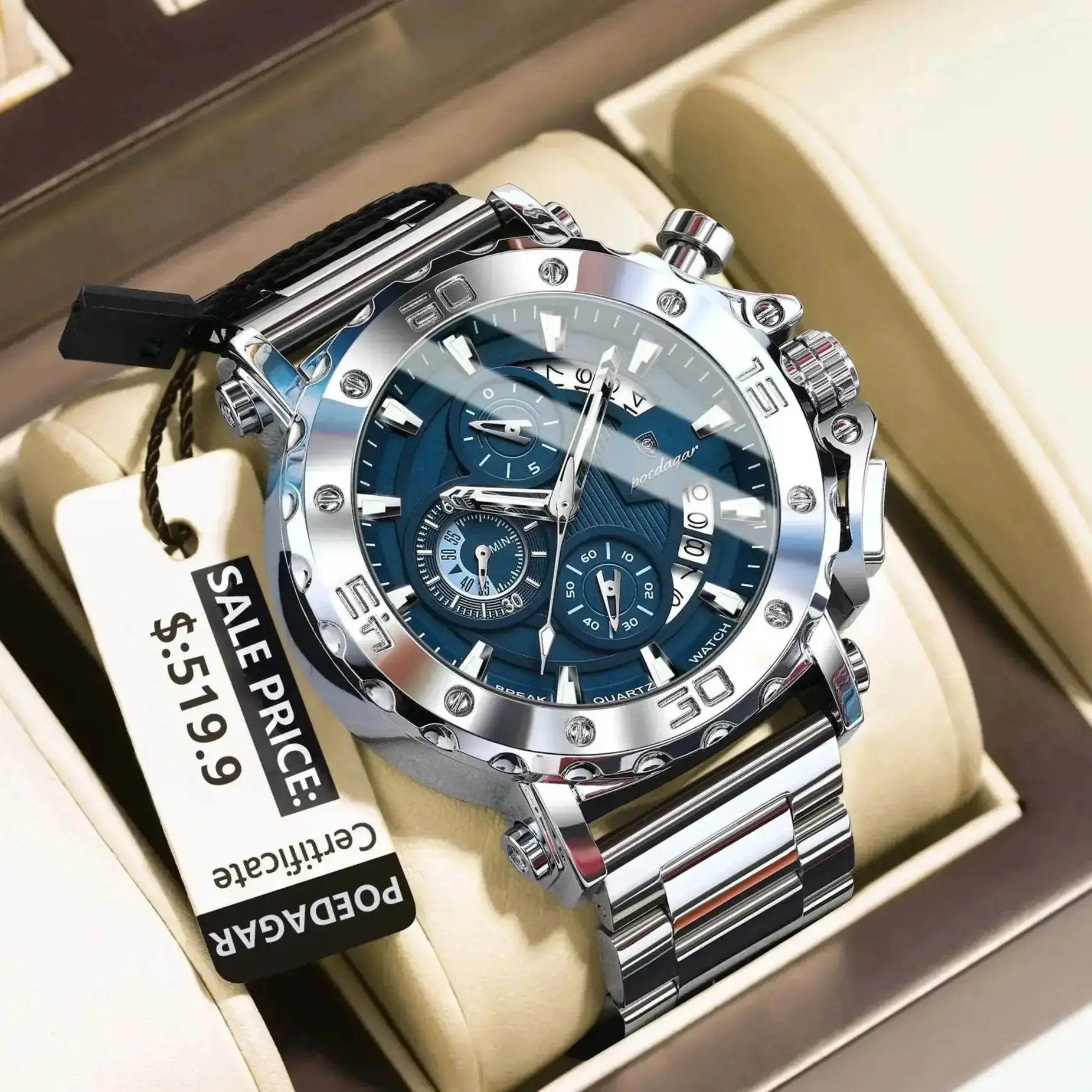 POEDAGAR Luxury Watch For Men Calendar Luminous Waterproof Man Clock Male Chronograph Stainless Steel Men's Quartz Watches Reloj - Lux Waches Max