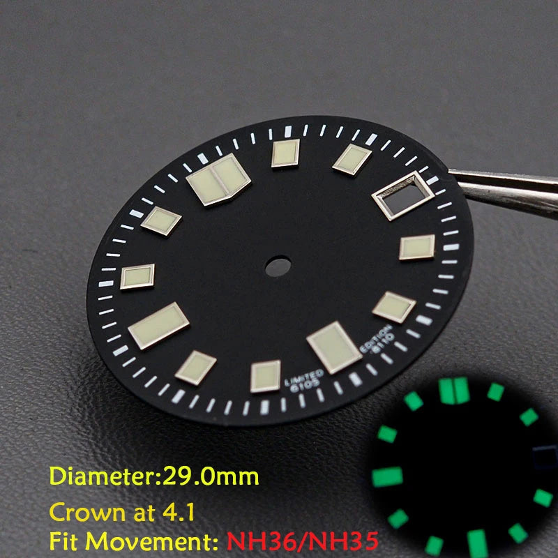 28.5mm Men's Watch Dial Fit SKX007 SKX009 6105 SRPD Tuna Monster Turtle Watch Case Watch For Japan NH35 NH36  7S26