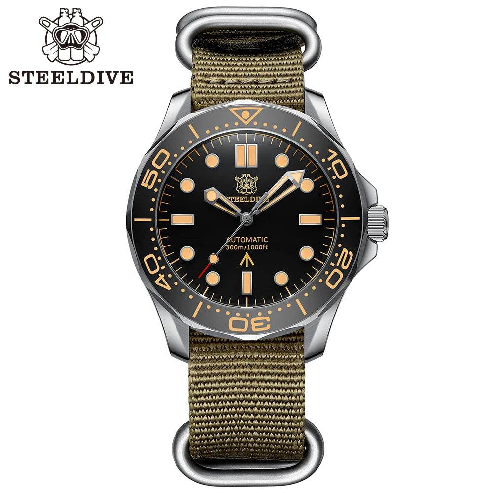 STEELDIVE SD1957 New Strap 42MM Vintage Bezel 200M Waterproof NH35 Green Luminou Sapphire Glass Automatic Dive Watch Reloj - Lux Waches Max
