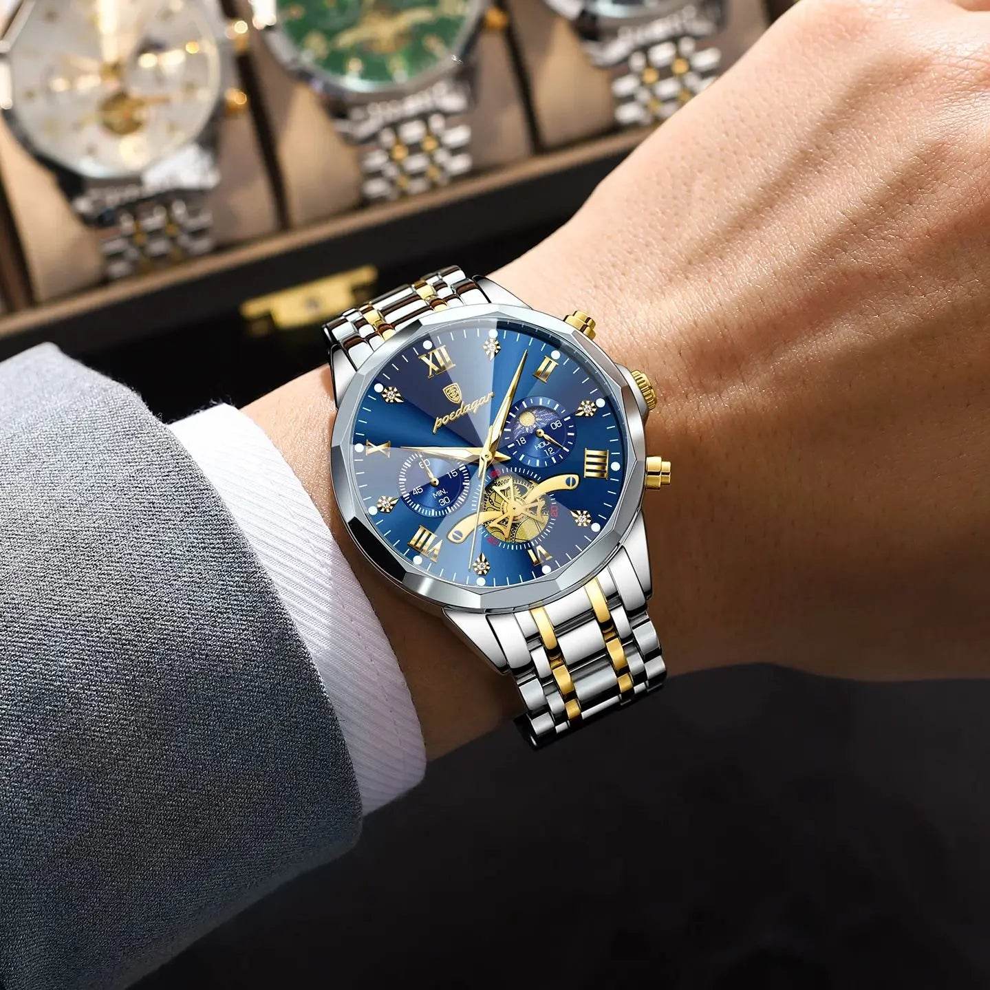 POEDAGAR Luxury Men Watch Top Original Waterproof Luminous Chronograph Man Wristwatch Stainless Steel Quartz Men's Watches Reloj - Lux Waches Max