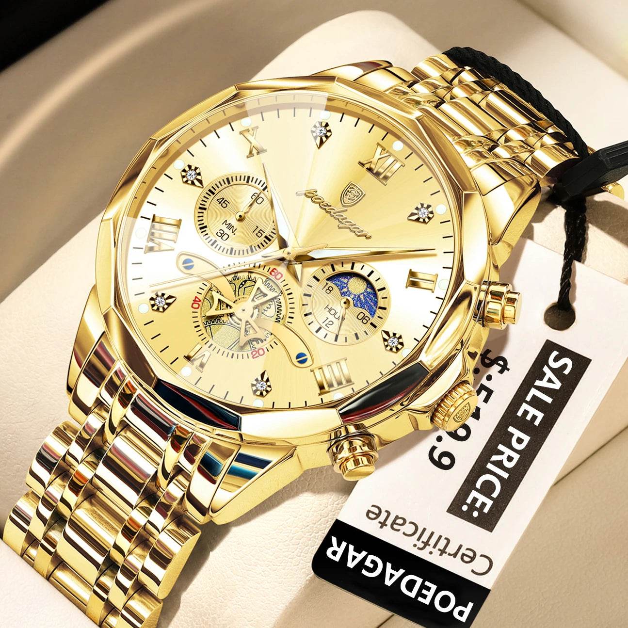 POEDAGAR Luxury Men Watch Top Original Waterproof Luminous Chronograph Man Wristwatch Stainless Steel Quartz Men's Watches Reloj - Lux Waches Max