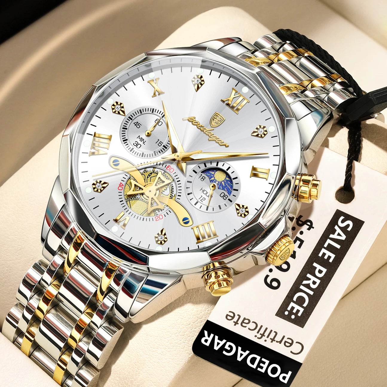 POEDAGAR Luxury Men Watch Top Original Waterproof Luminous Chronograph Man Wristwatch Stainless Steel Quartz Men's Watches Reloj - Lux Waches Max