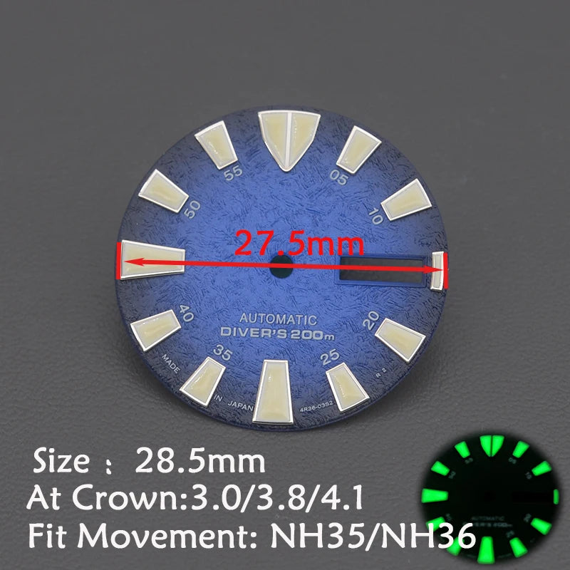 28.5mm Men's Watch Dial Fit SKX007 SKX009 6105 SRPD Tuna Monster Turtle Watch Case Watch For Japan NH35 NH36  7S26