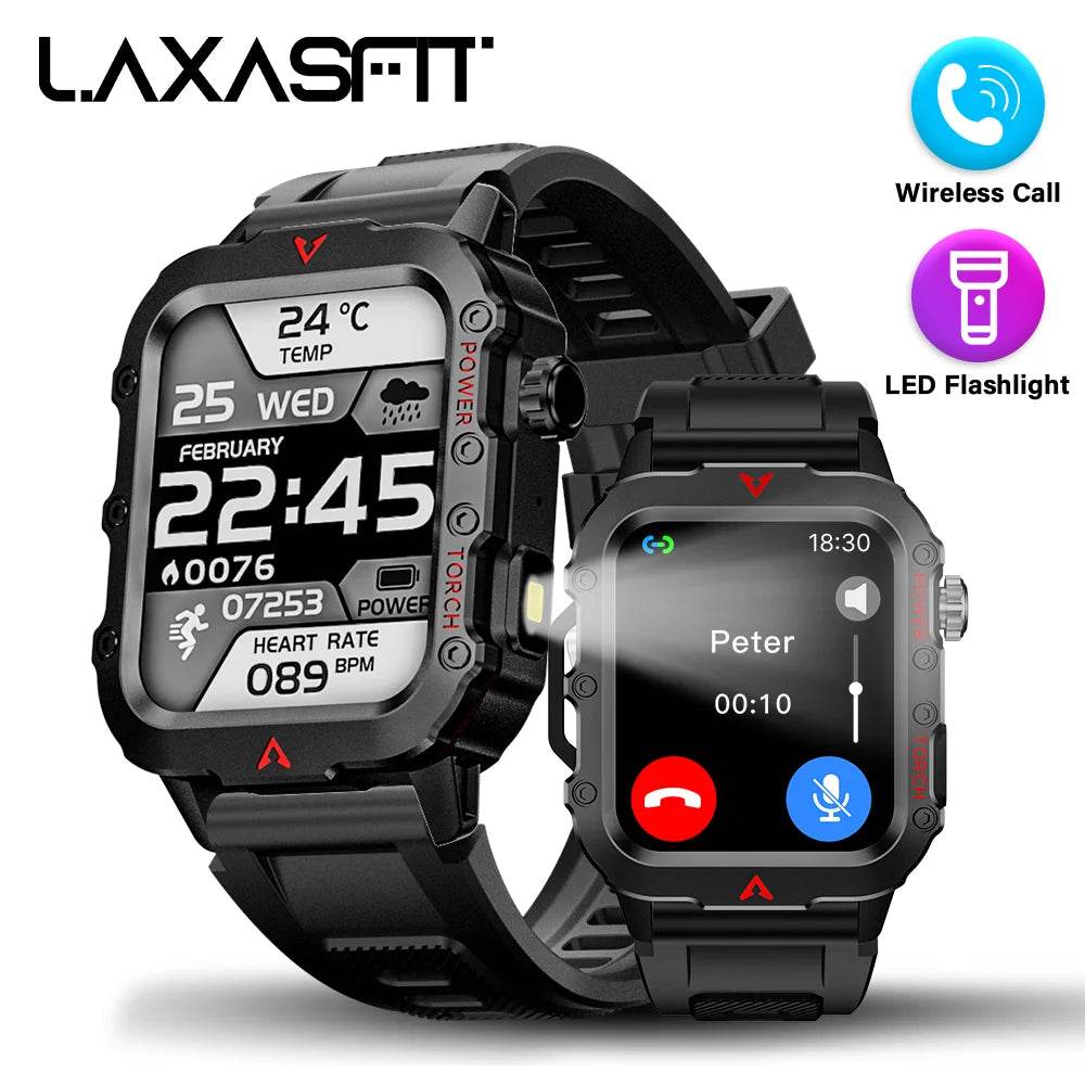 LAXASFIT Men Sports Smart Watch 1.71 Screen Blood Oxygen Bluetooth Talking Watch Multi Sport LED Flashlight Outdoor Smart Watch - Lux Waches Max