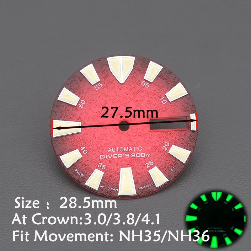 28.5mm Men's Watch Dial Fit SKX007 SKX009 6105 SRPD Tuna Monster Turtle Watch Case Watch For Japan NH35 NH36  7S26