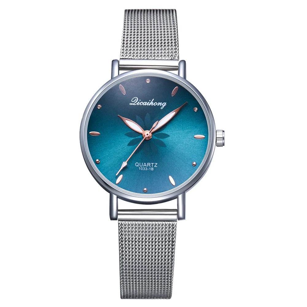 Watches For Women Luxury Silver Popular Pink Dial Flowers Metal Ladies Bracelet Quartz - Lux Waches Max