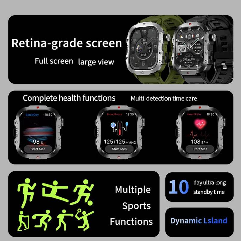 LAXASFIT 2025 Rugged Military Smart Watch - Lux Waches Max