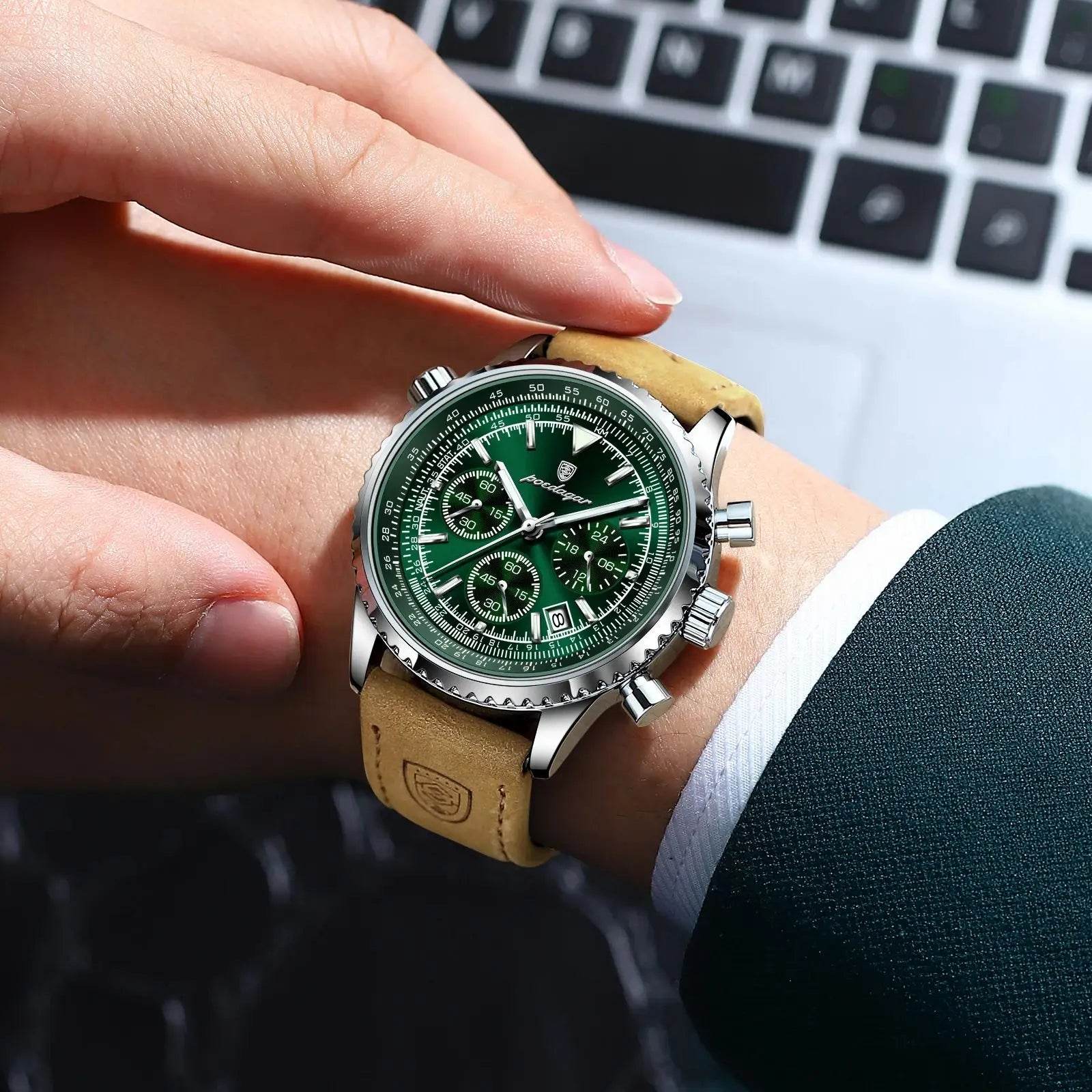 POEDAGAR Luxury Man Watch Quartz Waterproof Luminous Date Chronograph Leather Men Wristwatch Military Sports Men's Watches Reloj - Lux Waches Max