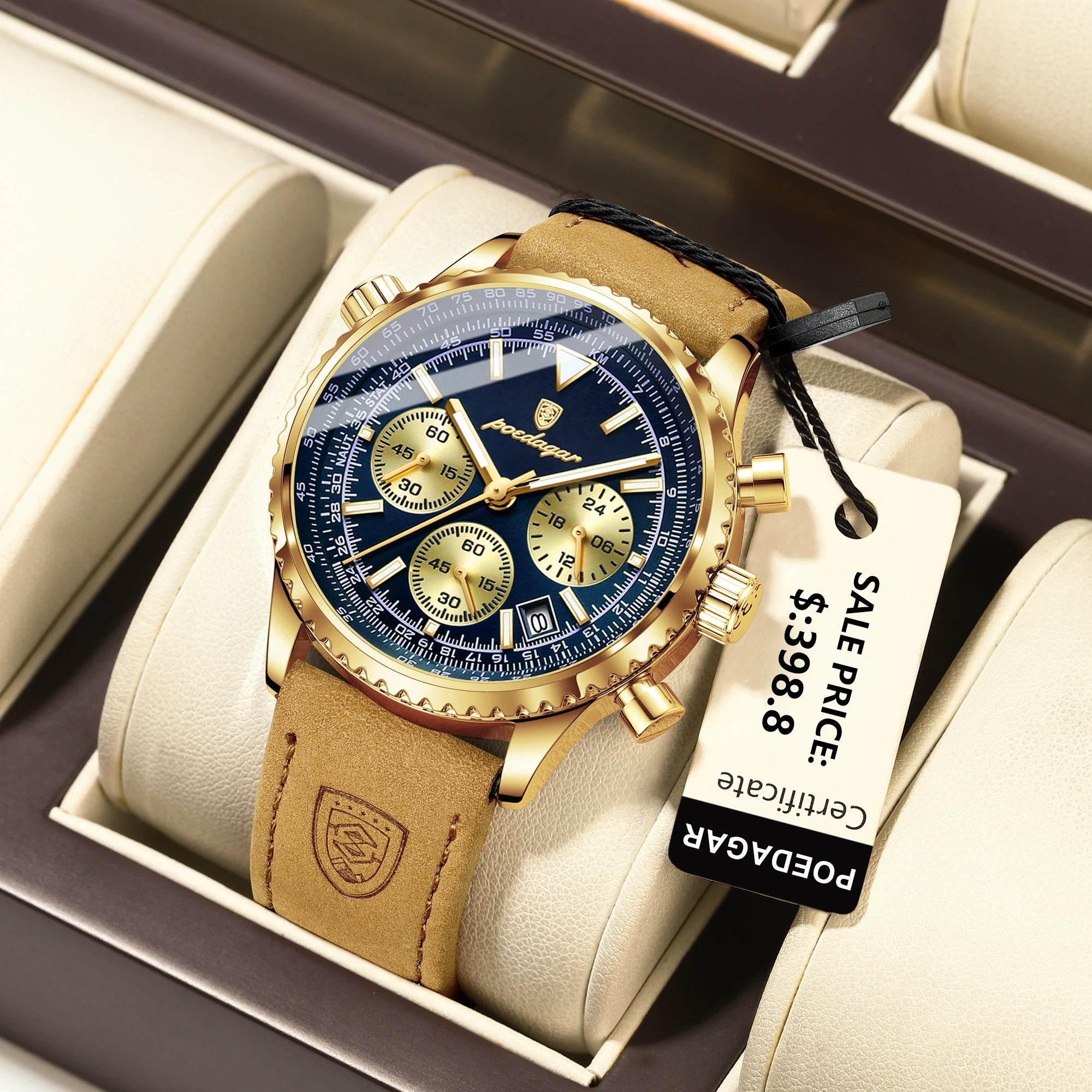 POEDAGAR Luxury Man Watch Quartz Waterproof Luminous Date Chronograph Leather Men Wristwatch Military Sports Men's Watches Reloj - Lux Waches Max