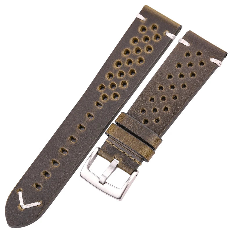 Handmade Cowhide Breathable Watch Band 18 20 22 24mm Men Women 4 Colors Oil Wax Genuine Leather Strap Watchband Accessories