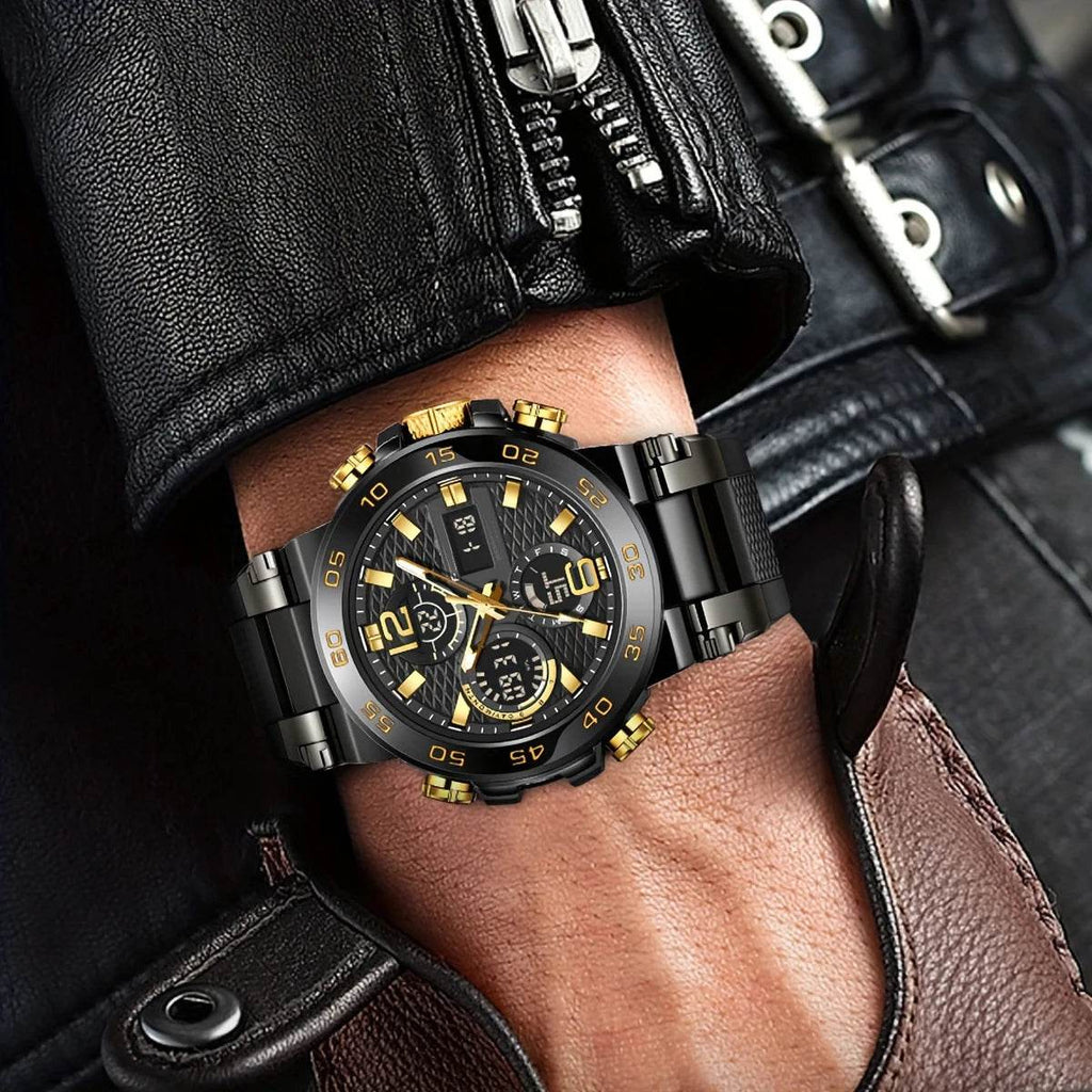 New Watches For Men Waterproof Clock Alarm Reloj Hombre LCD Dual Display Wristwatch Quartz Sports Mens Watch - Lux Waches Max