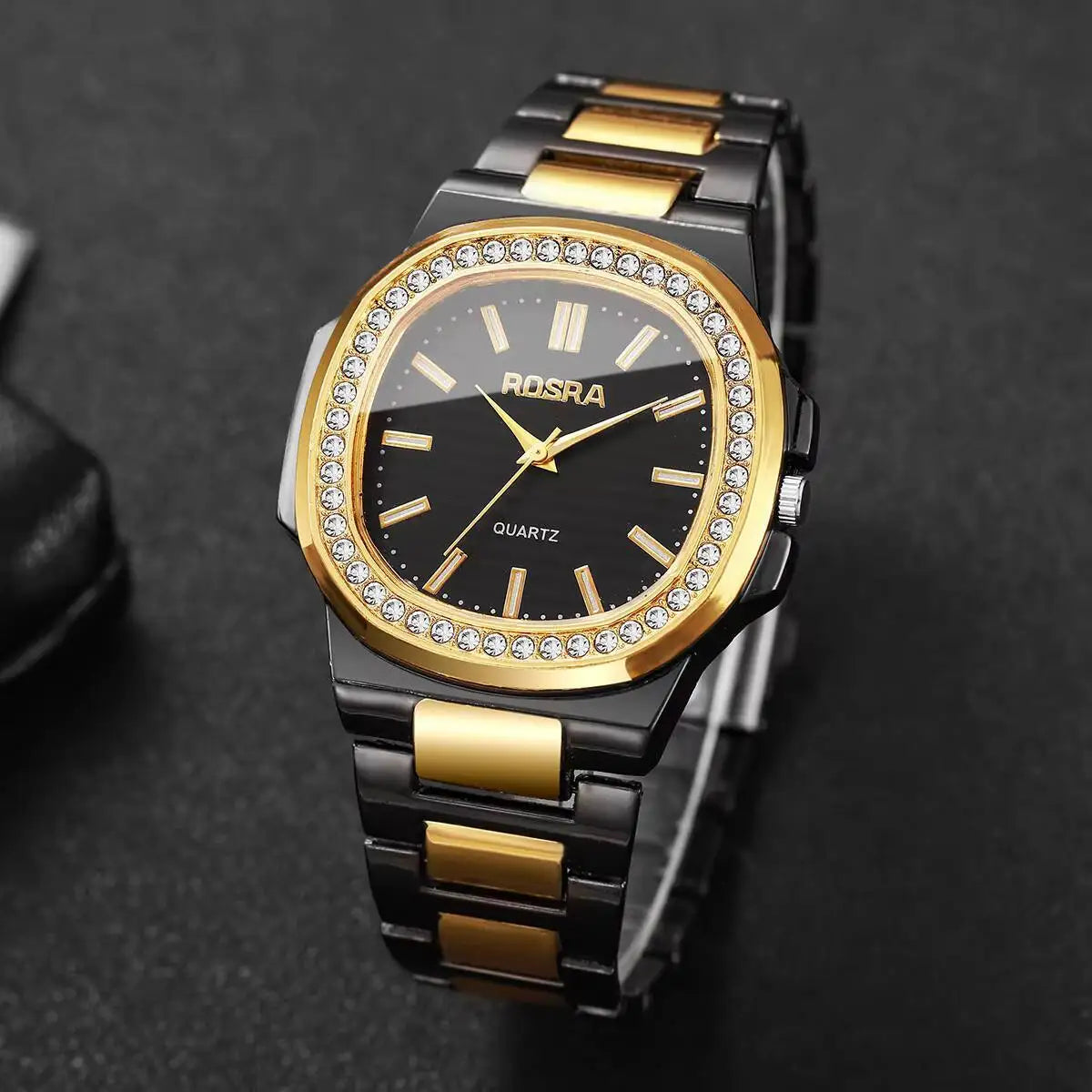 Luxury Rhinestone Man Wristwatch Fashion Square Steel Band Men Business Watches Quartz Wristwatch Reloj Hombre（Without Box）