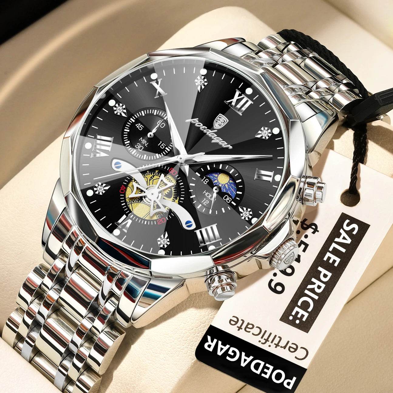 POEDAGAR Luxury Men Watch Top Original Waterproof Luminous Chronograph Man Wristwatch Stainless Steel Quartz Men's Watches Reloj - Lux Waches Max