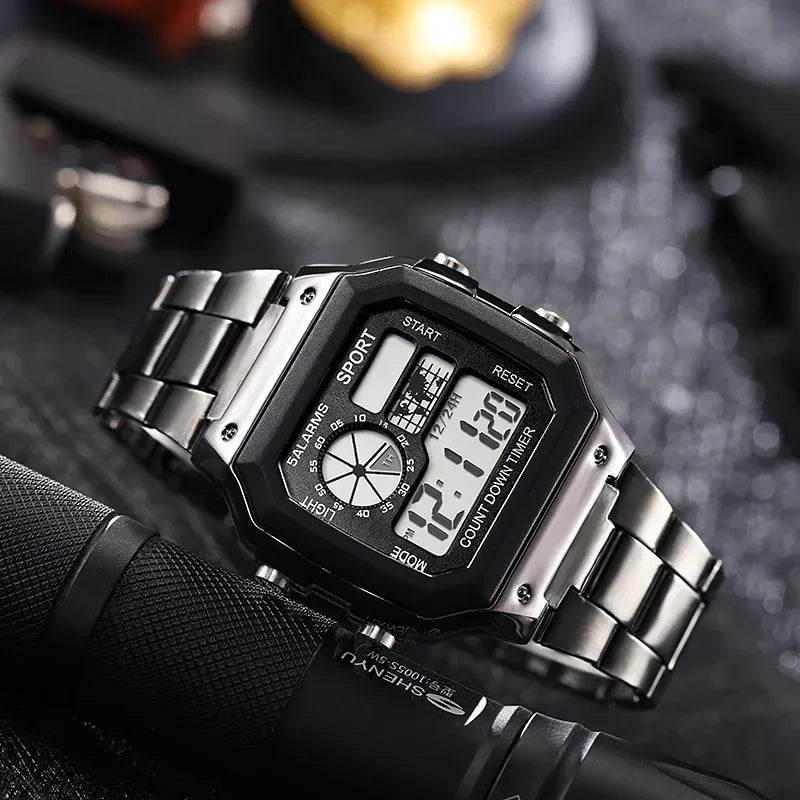 YIKAZE Luxury Stainless Steel Strap Sport Watches Men Military Digital Watches Waterproof Clock LED Men's Sport Wristwatch - Lux Waches Max