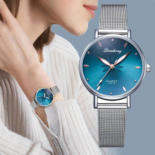 Watches For Women Luxury Silver Popular Pink Dial Flowers Metal Ladies Bracelet Quartz - Lux Waches Max