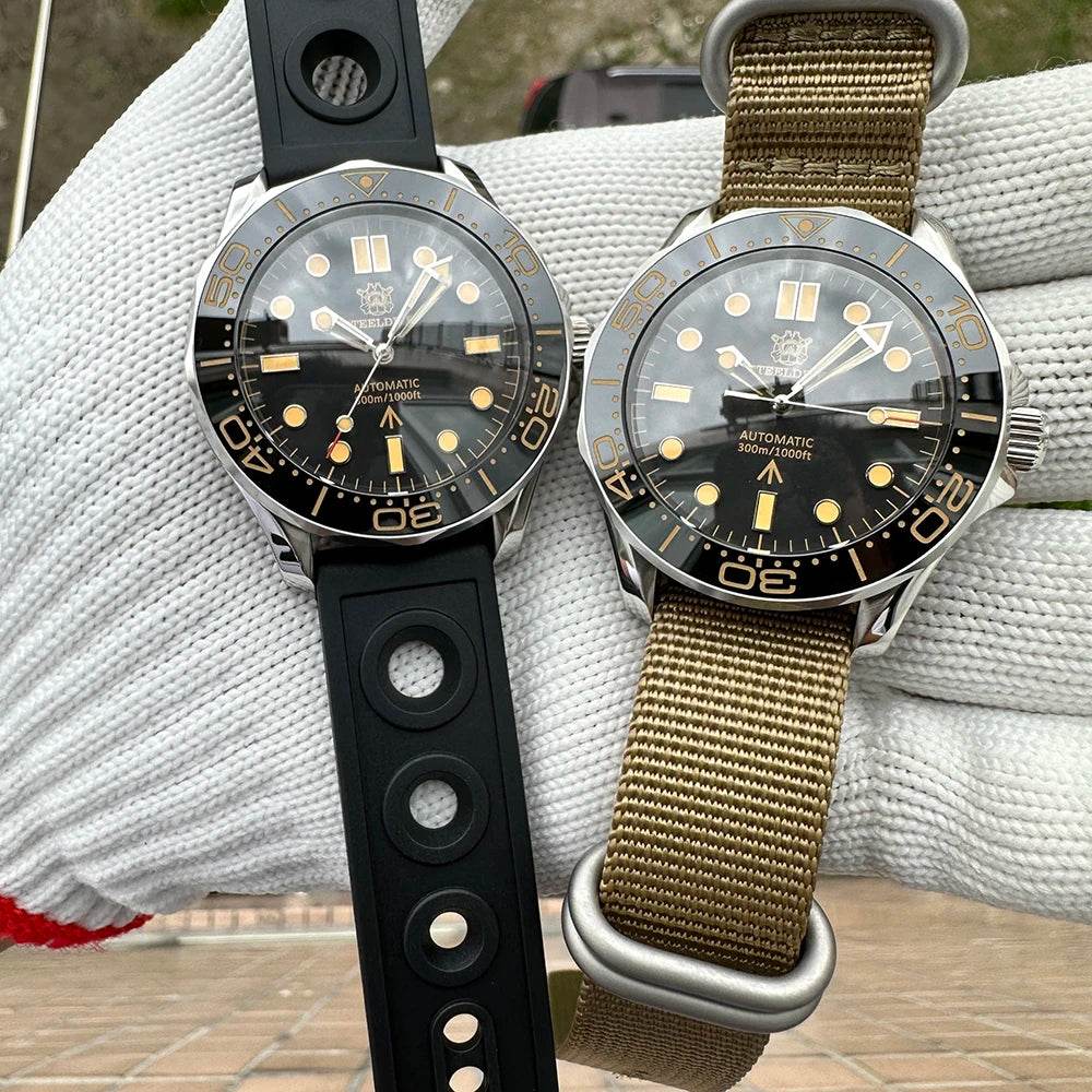 STEELDIVE SD1957 New Strap 42MM Vintage Bezel 200M Waterproof NH35 Green Luminou Sapphire Glass Automatic Dive Watch Reloj - Lux Waches Max