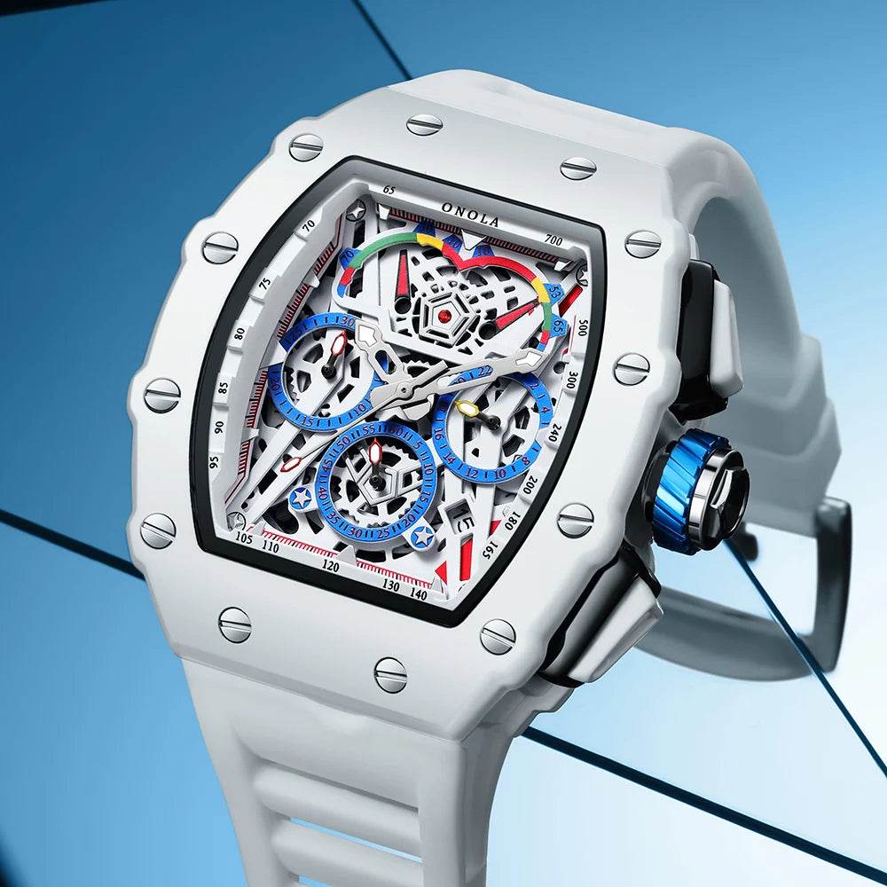 Luxury Watch Men's ONOLA Fashion Casual Multifunctional Silicone Tape Waterproof Quartz Watch White - Lux Waches Max