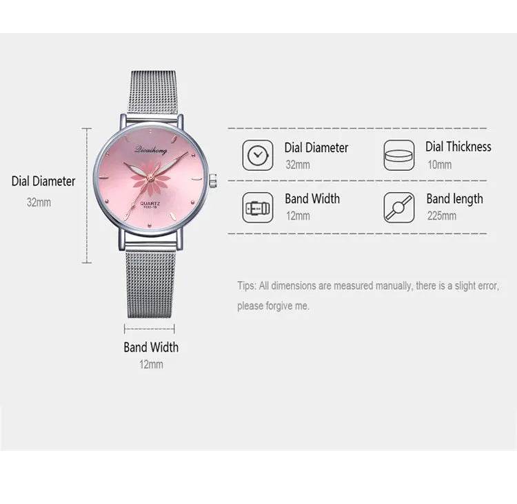 Watches For Women Luxury Silver Popular Pink Dial Flowers Metal Ladies Bracelet Quartz - Lux Waches Max
