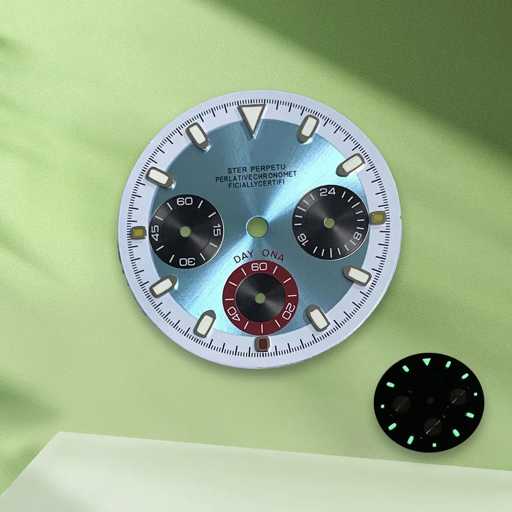 29.8mm S Logo Colorful Panda Dial VK63 dial No Hands Suitable for VK63 Movement Green Luminous Watch Modification Accessories