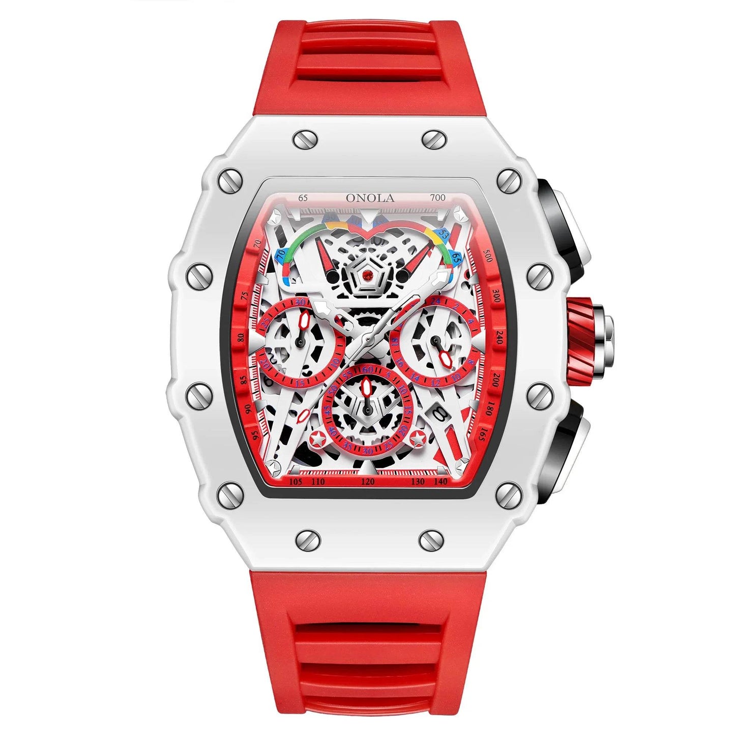 Luxury Watch Men's ONOLA Fashion Casual Multifunctional Silicone Tape Waterproof Quartz Watch White - Lux Waches Max