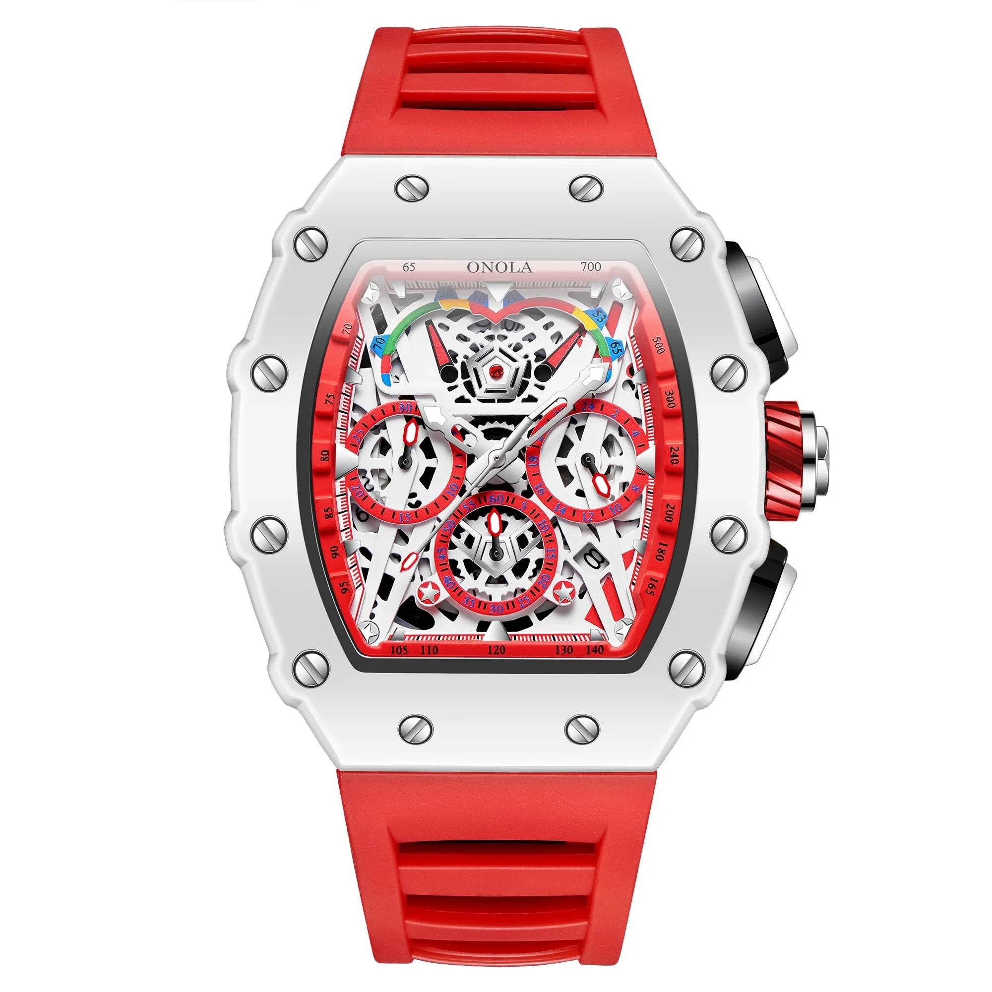 Luxury Watch Men's ONOLA Fashion Casual Multifunctional Silicone Tape Waterproof Quartz Watch White - Lux Waches Max