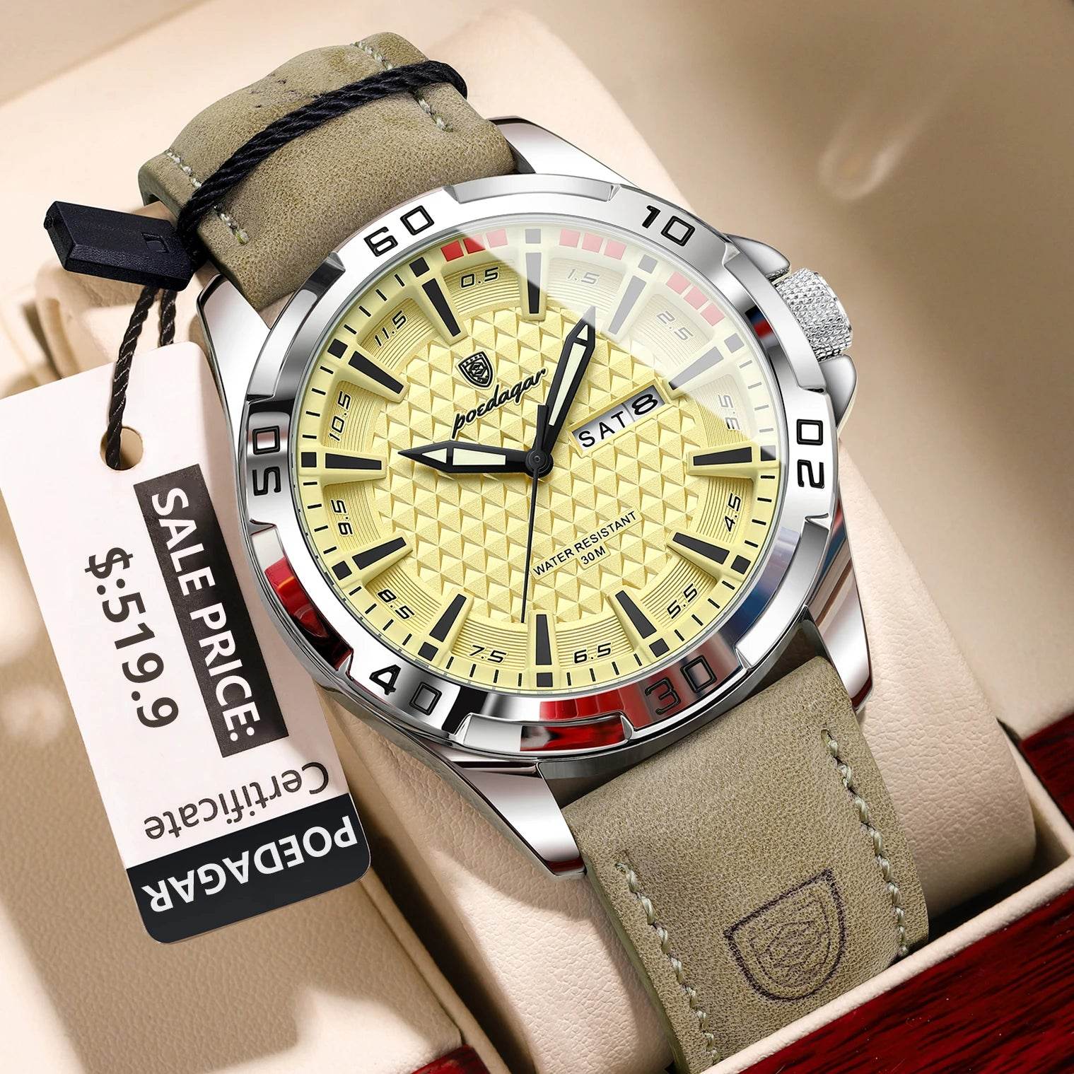 POEDAGAR Original Man Wristwatch Top Luxury Waterproof Luminous Date Week Watch For Men Quartz Sport Leather Men's Watches Reloj - Lux Waches Max