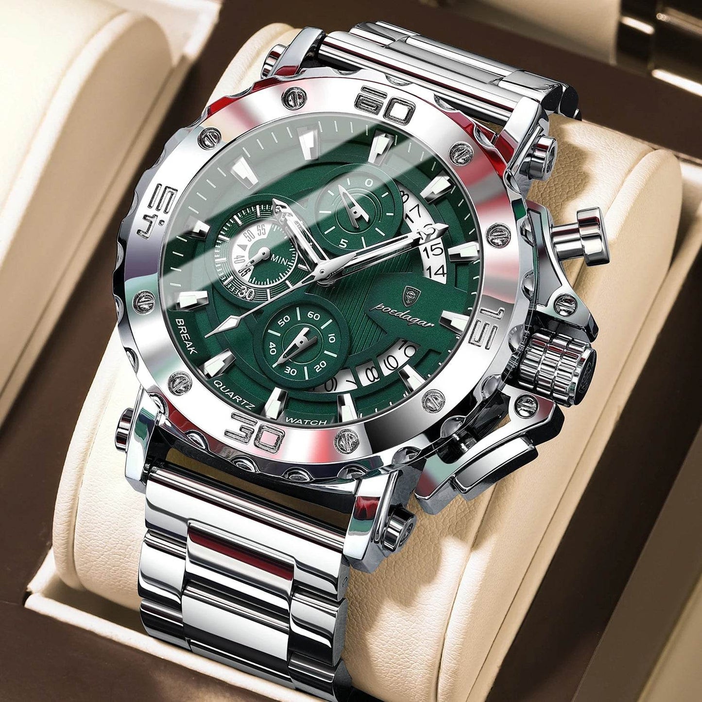 POEDAGAR Luxury Watch For Men Calendar Luminous Waterproof Man Clock Male Chronograph Stainless Steel Men's Quartz Watches Reloj - Lux Waches Max