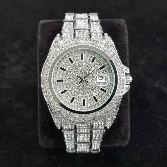 Full Diamond Watches for Men Luxury Fashion Silver Iced Out Quartz Wristwatch Hip Hop Street Style Bling Watch Man Dropshipping - Lux Waches Max